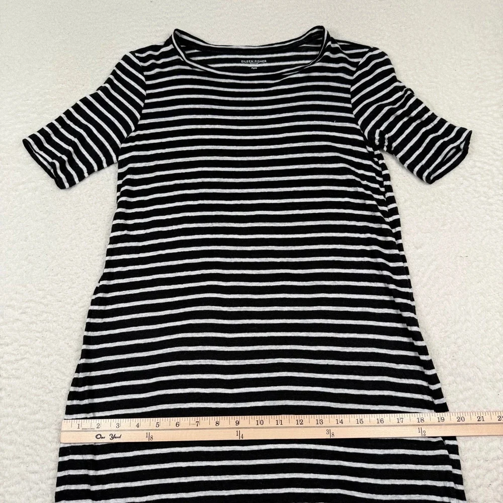 Eileen Fisher T-Shirt Dress Petite Small PS Black White Stripe Organic Linen - Picture 8 of 11